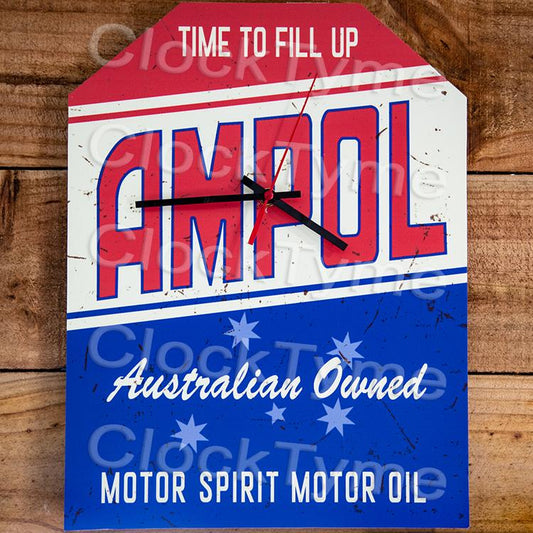 Ampol Rustic Sign Clock. Australian Made. www.ozclocks.com.au