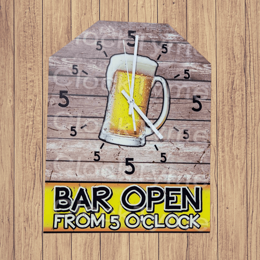 Bar Open 5 O'clock Rustic Clock. Australian Made. Wall Clock [clocktyme.com] 