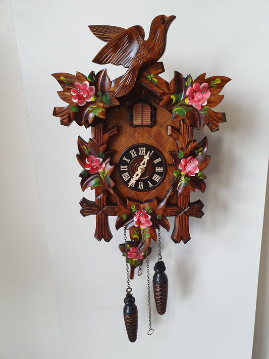 Beautiful Quartz Movement Cuckoo Clock With Colourful Pink Hand Painted Flowers. Made In Germany With Free Delivery Across Australia. Cuckoo Clock [clocktyme.com] 