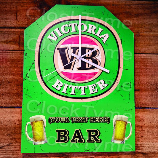 Victoria Bitter VB Rustic Clock. Australian Made. 12 Months Warranty & Free Delivery. Wall Clock [clocktyme.com] Personalised 